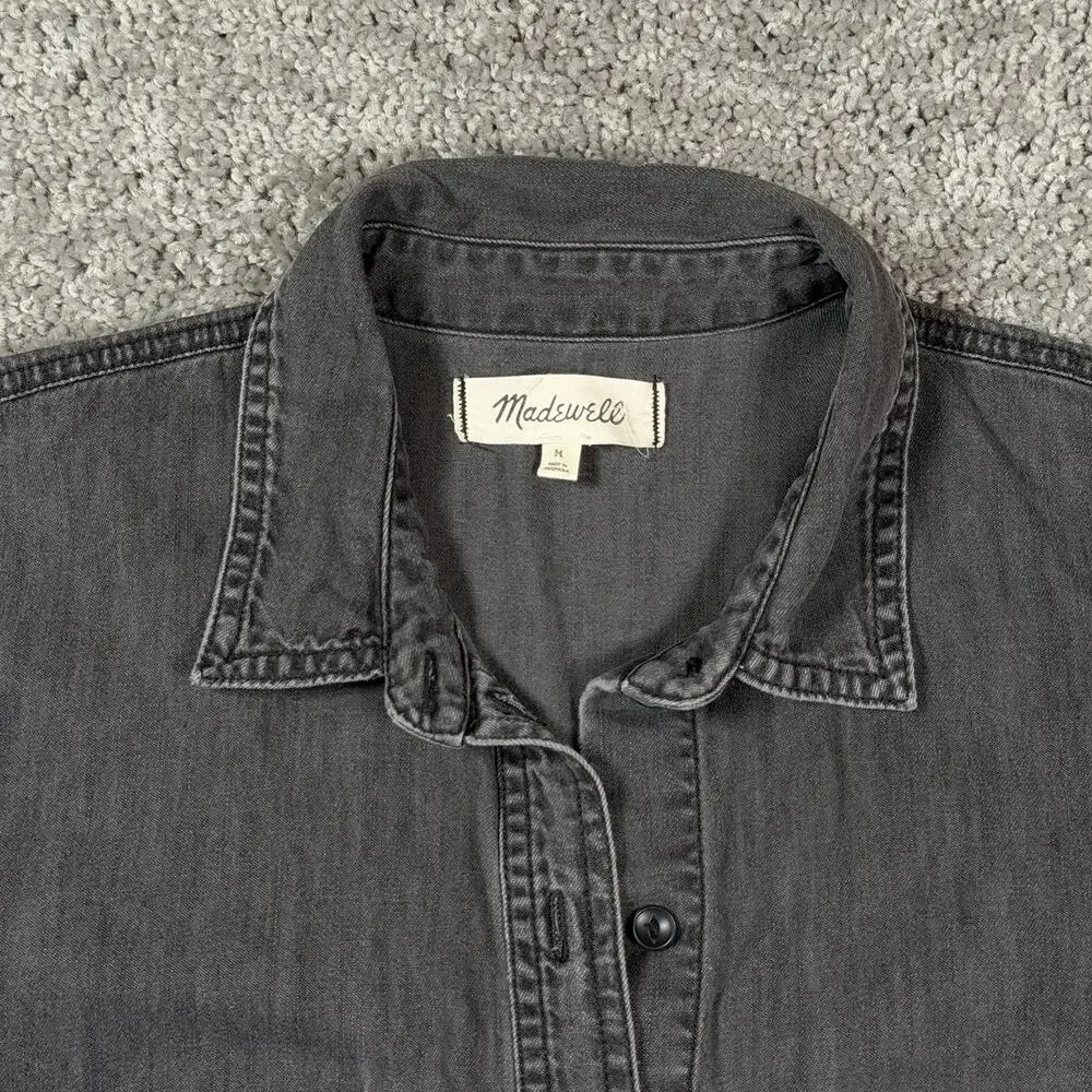 Madewell Women's M Denim Button Front‎ Long Vest Gray Wash Bikerchic